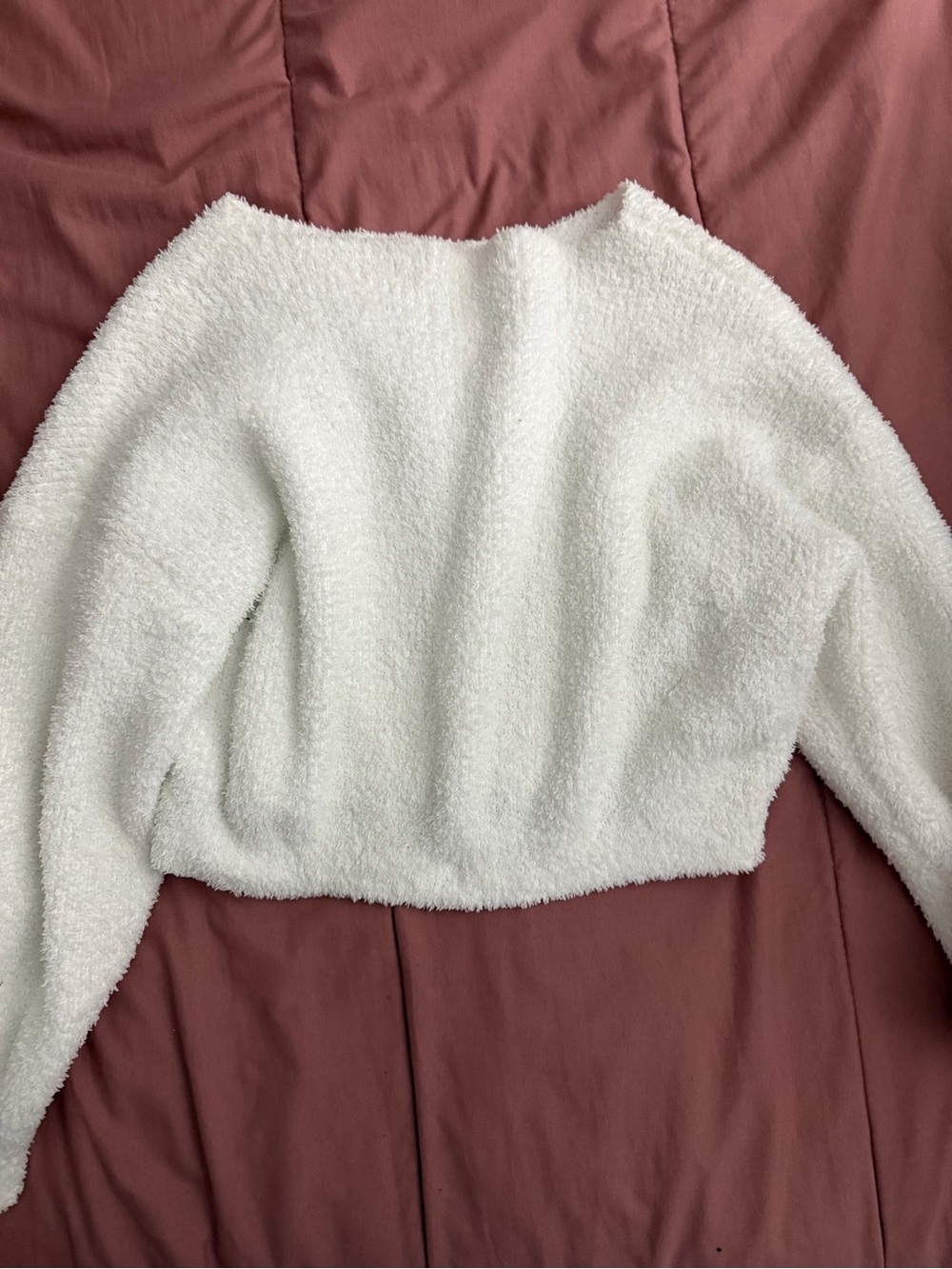 SHEIN White Off-Shoulder Plush Sweater